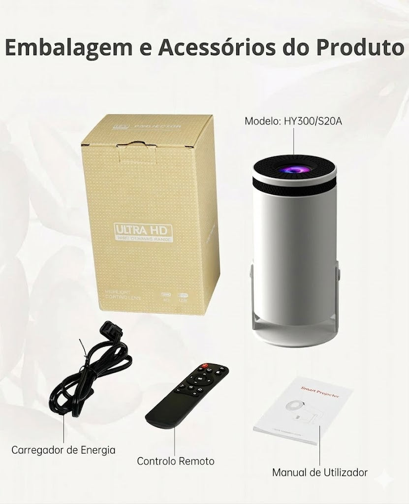 CinemaPro™ HY300 - Mini Projetor Smart 4K com Android 11 e Wi-Fi 6